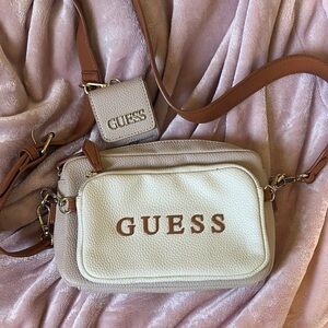 GUESS Cream and Tan Crossbody Camera Bag